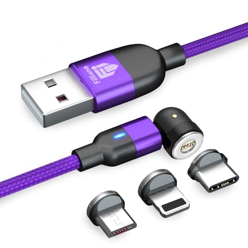 Filliano cavo magnetico ricarica rapida 3A, trasferimento dati avvolgibile 1M rotazione 360-180 Cavo con 3 calamite per cavo usb type C e micro usb per ricarica universale.