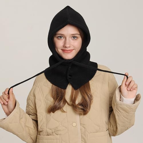BSITSSS Warme Kapuzenschal 2 in 1, Multifunktionale Schalmütze Damen, Modisch Weiches Balaclava Damen, Schal mit Kapuze mit Kordelzug, Mützenschal für Outdoor-Sportarten
