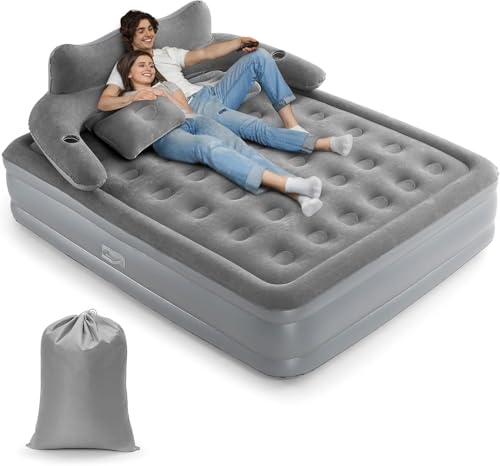 HAUSPROFI Luftbett 2 Personen, Luftmatratze Selbstaufblasend mit Integrierter Pumpe, Aufblasbare Matratze 195x150x40cm, Luftbett für Camping & Heimgebrauch, Gästebett, Rückenlehne Abnehmbare, 2 Kissen