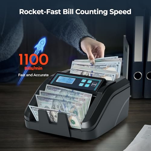 Image of MUNBYN IMC51 Money Counter Machine Count Value, Add+Batch /Add+ Value Mode Bill Counter, UV /MG /IR /MT Detection, USD only Cash Counter,1100 Bills /min, Money Counting Machine with LCD Display (Black)
