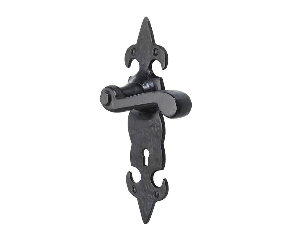 Old Hill Ironworks Fulbrook Suite Door Handles 210Mm X 57Mm Lock (Pair) In Cast Iron Black