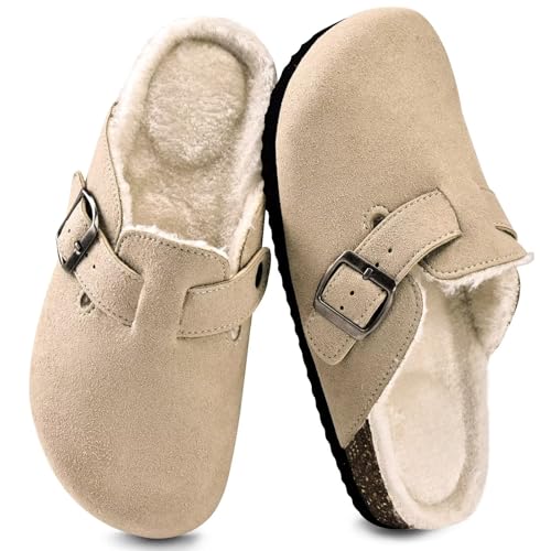 Image of Torotto Kids Suede Clogs Cork Footbed Toddler Slippers with Arch Support & Adjustable Straps for Boys Girls Indoor & Outdoor