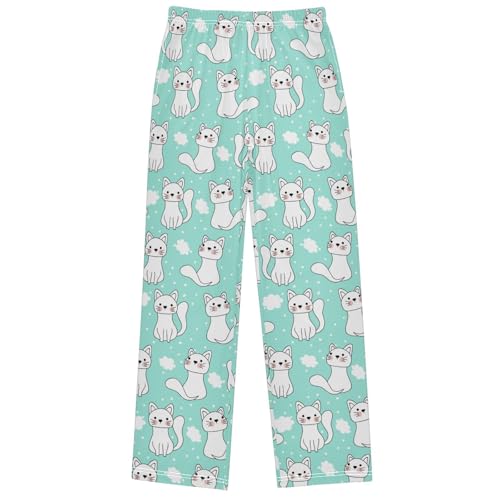 Boy's Pants Doodle Cartoon Style Kitty Cat Cloud Jogger Pants Elastic Waist Long Bottoms Trousers with Pockets 6-14Y