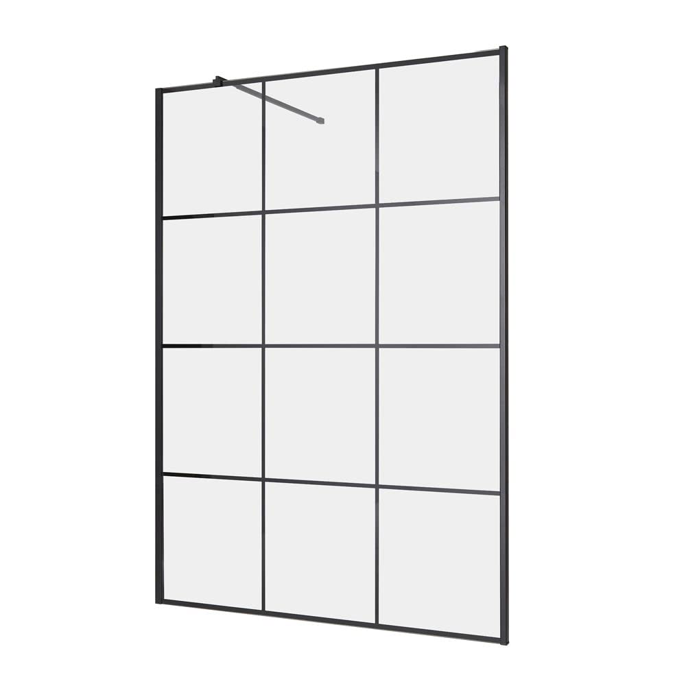 Milano Barq Black Grid Reversible Shower Enclosure Screen - 800mm