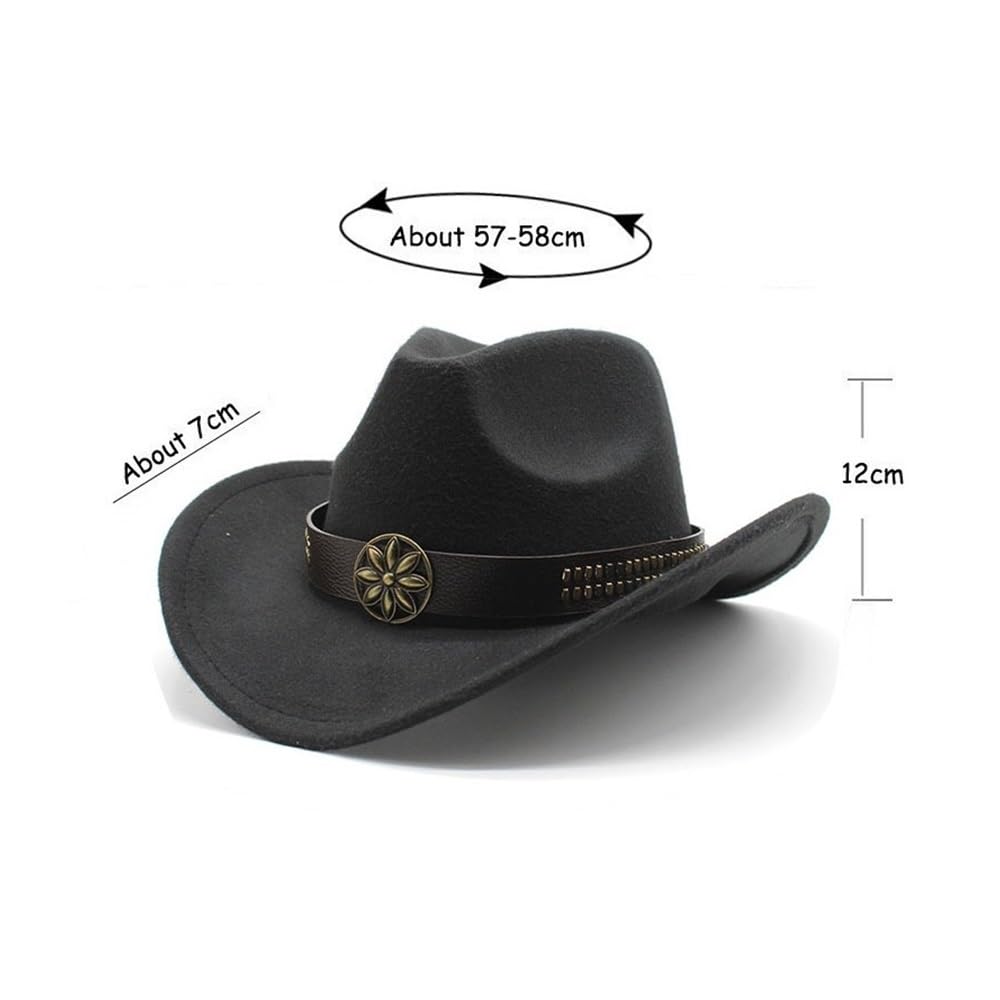 Chapeau tibétain Vintage, Chapeau de Cow-Boy Occidental avec Accessoires Cowhead, Chapeau de Style Ethnique Automne et Hiver(Noir)