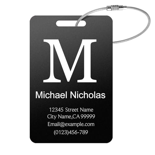 DZIGNIQ Personalized Luggage Tags for Suitcases - Metal Engraved Custom Name ID Tag for Kids Women - Initial Cute Travel Bag Backpack Cruise Ship Essentials Golf Baggage Accessories