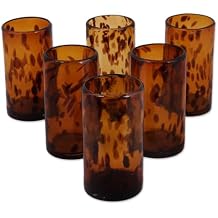 NOVICA Hand Blown Brown Recycled Glass Water Glasses,12 Oz Tall Tortoise Shell Set Of 6, Extra large, 15912
