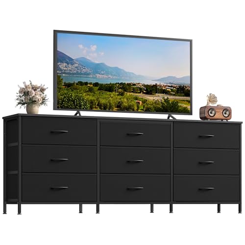 Image of SONGMICS Dresser with 9 Fabric Drawers, TV Stand for TVs Up to 70 Inches