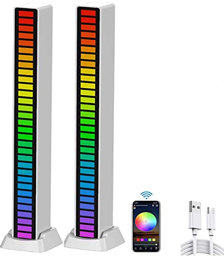 40 Bit Music Level Lights(2Pack), APP Controlled RGB Music Level Indicator Light Voice Sound Control Audio, Built-in Battary, for Car Gaming, PC, TV, Room(2pack Silver)