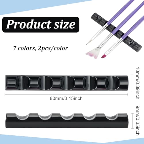 Image of BENECREAT 14Pcs 7 Colors Nail Art Pen Holder, 3x0.4x0.35inch Acrylic Nail Art Brush Pen Holder Stand, Painting Pen Brush Organizer for Nail Art Brush, Drawing Pens