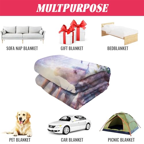 YISUMEI Decke 125x150 cm Kuscheldecken Sanft Flanell Weich Fleecedecke Fantasy Forest Einhorn Lila