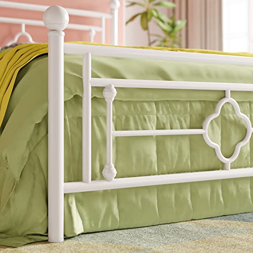 Hoomic 14 Inch Queen Size Metal Platform Bed Frame With Vintage Headboard And Footboard/Mattress Foundation For Storage/No Box Spring Needed/Easy Assembly/White #TOP6