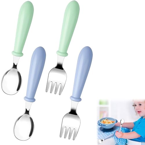 4 Pezzi Posate Bambini in Acciaio Inox, Posate Bambino, Set Posate in Acciaio Inox, Forchetta Bambini, Cucchiai Bambini...