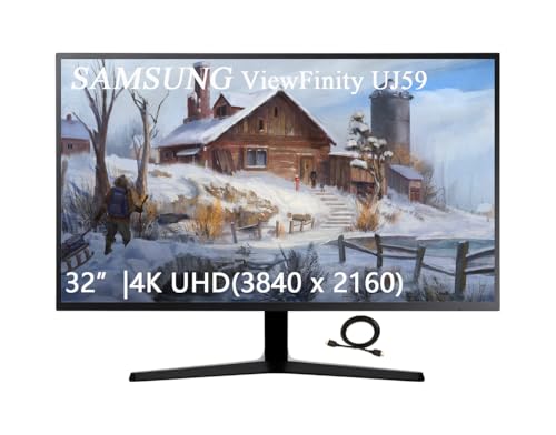 Image of Samsung 32 inch ViewFinity UJ59 Series LED Monitor, 4K UHD (3840x2160), 60Hz, 4ms, FreeSync, HDMI, Display Port, Eye Saver,Flicker Free Mode, Dark Gray, with GSF HDMI Cable