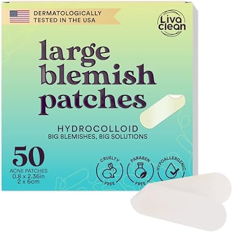 LivaClean 50CT Large Hydrocolloid Acne Patches - for Pore Spots Nose Face Cystic Pimple Zit Patch - Big Pimple Patches Hydrocolloid Bandages Strips Stickers Pimple Patch XL Large Acne Patch Large Cover