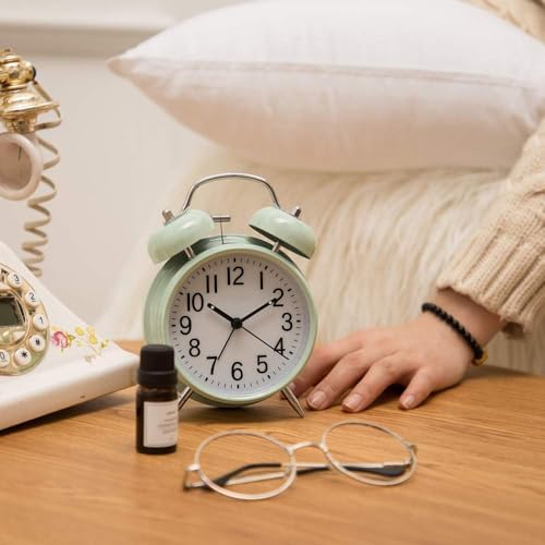 Image of Azyh Loud Alarm Clock for Heavy Sleepers Adults, Metal 4 Inches Twin Bell Battery Operated Alarm Clocks for Bedrooms Decoration, Silent Non-Ticking Back-to-School Gift (Mint Green)