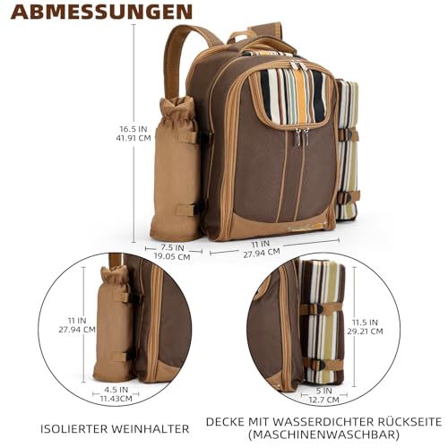apollo walker Picknickrucksack 4 Personen Picknick Set (Set & Decke) Thermotasche Kühltaschen für Camping, Strand, Wandern Barun