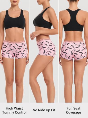 Morvia 10 Pack Variety of Gothic Print Boyshorts Underwear, High Waist Elastic Band, Assorted Halloween Skull Spooky Patterns - image 4
