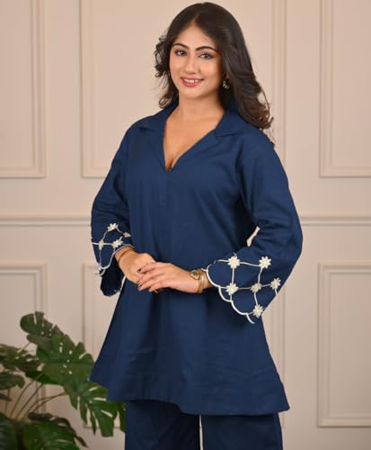Image of SHIENZY Women Rayon Embrioded Co Ord Set | Stylish V Neck Co-Ord Set for Women | Straight Kurta & Plazzo | Short Kurti and Pant | Party & Ethnic Wear | Traditional & Casual Kurti Set