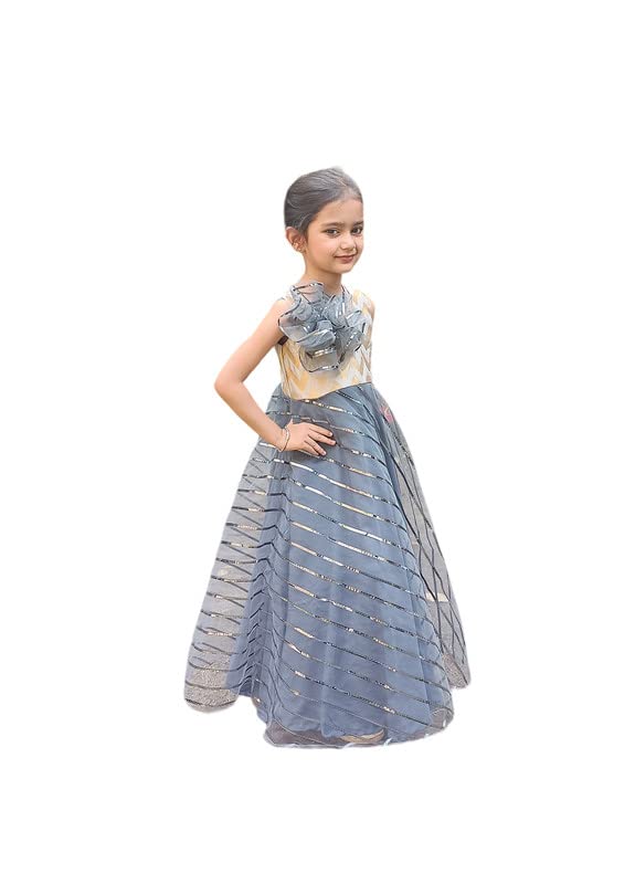 Aglare Gown with Beautiful Sequence Work for Small Girl,Grey Grey Gown 2