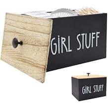 Tampon Storage for Bathroom with Lid, Feminine Product Organizer, Black Tampon Holder for House, Wooden Pad Organizer Bin, Womens Tampon Box with Movable Middle Dividers Black