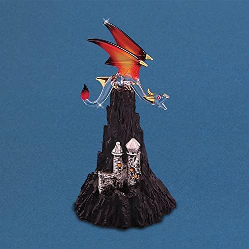 Glass Baron Dragon Castle Figurine Fantasy Decor Gothic Black Mountain Mythical Creature Gift Display image 4