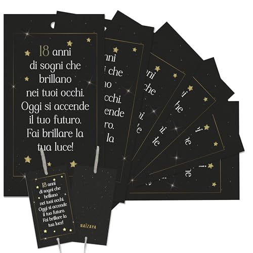NAÏZAYA Idea Regalo 18 Anni Originale - 60 Bigliettini Eleganti per Scintille Luminose Taglio Torta (Scintille NON Incluse)