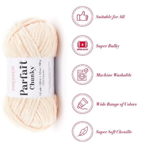 Image of Premier Yarns Parfait Chunky Chenille Yarn 3.5 Oz 6 Super Bulky Weight 3 Pack Bundle with Bella's Stitch Place Holders (Shell)