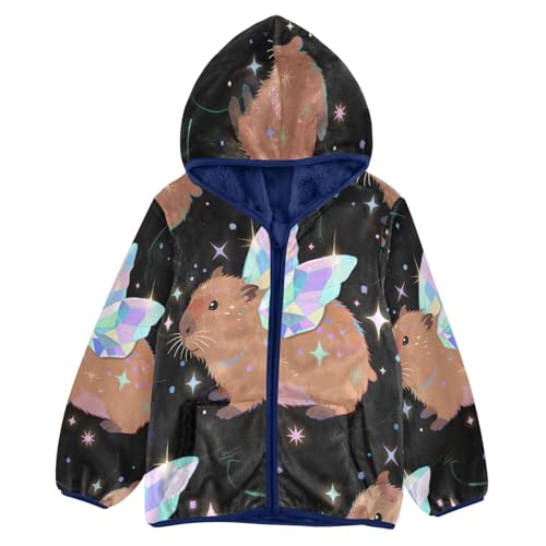 Magical Guinea Pig with Wings Toddler Fleece Jacket Girl Boys Hooded Fleece Jacket Coat Warm Outwear Zip-up 3-10T