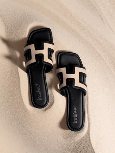 Image of Indifeet Women's Trendy Design Flat Slippers | Summer Footwear, Casual Comfort, Stylish, Daily Wear, Fashion, Slip On Flats, Denim Style Upper