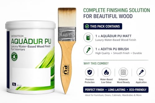 Image of AP Luxury Water-Based Polyurethane (PU) Wood Finish for Interiors, Low VOC, Scratch & Stain Resistant Clear Wood Coating, Best Water PU for Wood, with Premium PU Brush 2 inch | 1 lt (Matt)