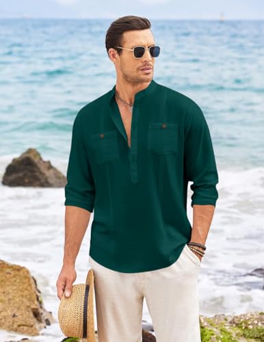 Image of Macsivo Cotton Blend Solid Casual Short Kurta for Men Long Sleeve Mandarin Collar Stylish Shirt Kurta for Men