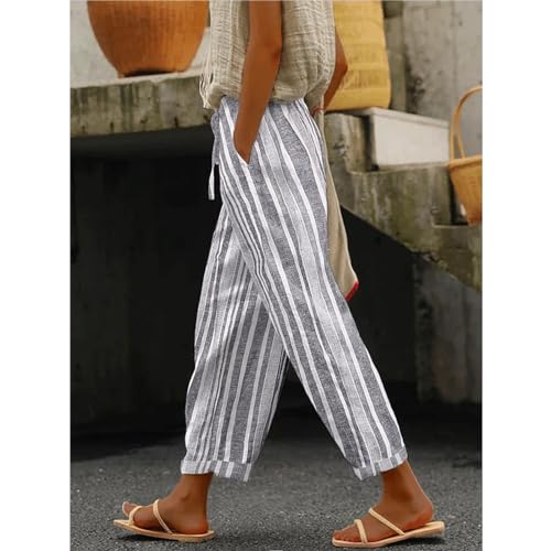 Striped Linen Pants Women Flowy Palazzo Trousers Business Casual Dressy Vacation Summer3