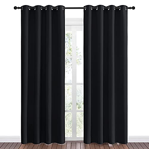 Image of NICETOWN Blackout Curtain Panels 86 inches - Light Reducing Thermal Insulated Solid Grommet Blackout Curtains /Panels /Drapes for Living Room (Set of 2, 55 inches by 86 Inch, Black)