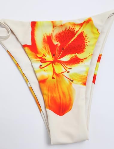 Image of ZAFUL Women's 3 Piece Floral Swimsuit Draped Neck Halter Bikini Tie Side Bathing Suit with Sheer Cover Up Skirt