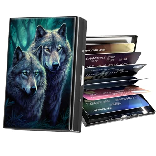 ACWDMKH Metal Wallet,Credit Card Holder for Women Men,RFID Blocking Card Holder Wallet Mini Slim Aluminum Wallet ID Case Hard Card Case Business Card Holder Case,Wolf Forest