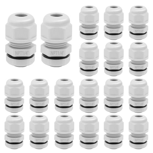 Cable Gland Waterproof, 20Pcs 1/4" Nylon NPT Cable Gland, Grey