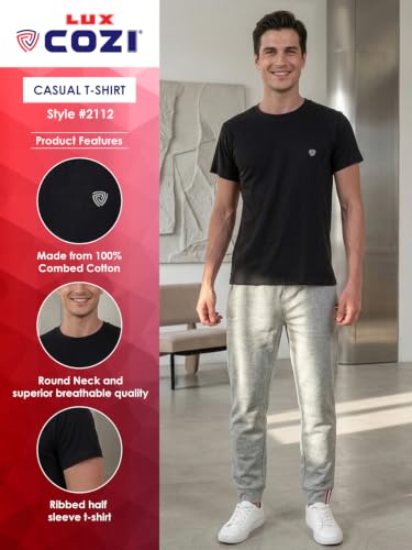 Image of Lux Cozi Men Cotton Half Sleeves Round Neck Regular Fit Casual T-Shirt
