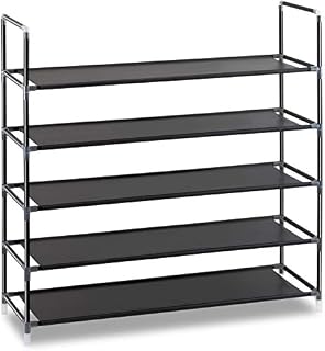 PALAKLOT Shoe Storage Rack Space Saving Shoe Standing Tower Cabinet Black Organizer Stackable Storage Shelves 89cm(H) 86cm(W) 38cm(D) (5-Tier)