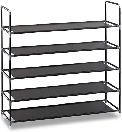 Palaklot Porte-chaussures à étagères pour économiser de l'espace - Autoportant - Empilable - 5 étagères - Noir (H x l x P = 89 x 86 x 38 cm) Cover