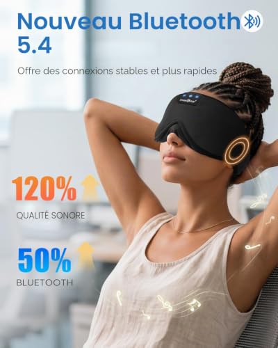 MUSICOZY Casque de sommeil 100 % occultant, masque de sommeil 3D avec – vue 6