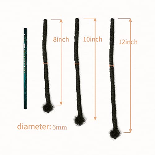 100% Real Human Hair Dreadlock Extensions for Man/Women Full Head Handmade 0.6cm Thickness Permanent Loc Extensions Can Be Dyed and Bleached Loc Extensions Jet Black #1B (12 inch 10 Strands)