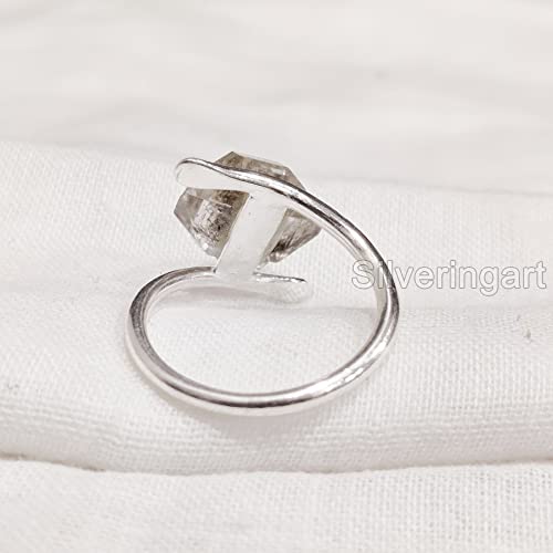 Natural Herkimer Diamond Ring, Rough Herkimer Diamond Ring, Birthstone, Cross Band, 925 Sterling Silver, Womens Ring, Christmas, Thanksgiving, Handmade, Statement Jewelry, Rough Gemstone Jewelry #TOP3