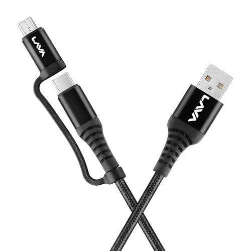 Lava D8 Duo | 2-in-1 | Micro USB and Type C connectivity | 1.2 metre | 20W charging output | 480Mbps data transfer speed | Current Rating-3A | (Black)