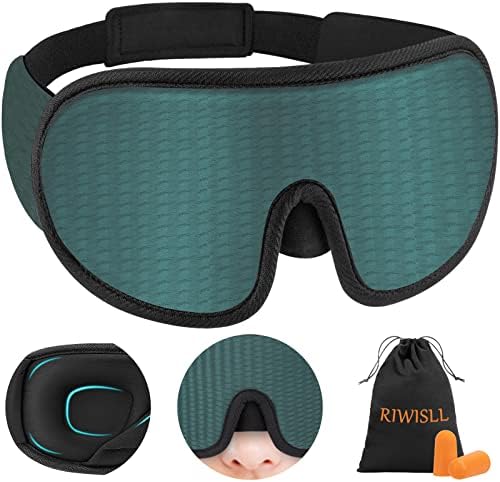 RIWISLL Sleep Mask, Super Soft Eye Mask for Sleeping, Upgraded 100% Blockout Light Sleep Masks for Women with Adjustable Strap, 3D Contoured Cup Eye Covers for Sleeping, Green