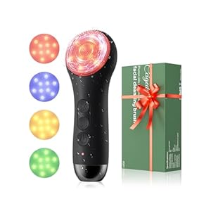 Facial Cleansing Brush Electric Face Scrubber – Rechargeable Face Cleansing Brush with 4 LED Gentle Light Silicone Heat and Vibration Exfoliator Massage Deep Cleansing,IPX7 Waterproof,Ideal Gift