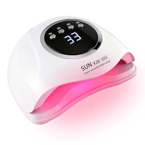 Lámpara de uñas LED UV de 500 W con 90 cuentas, 4 ajustes de temporizador, sensor automático, pantalla LCD, mango portátil y base extraíble para uñas de manos y pies, uso doméstico (X28)