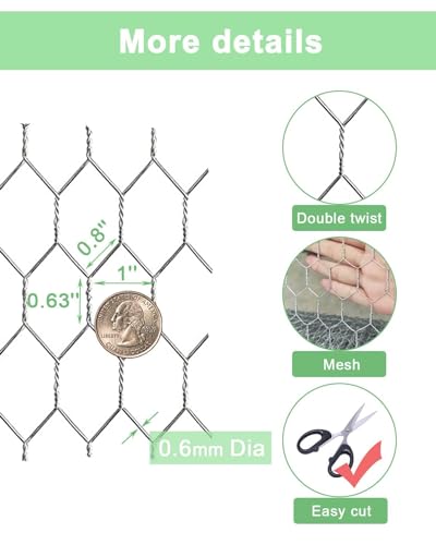 Garden Poultry Chicken Wire Netting - 16.5 '' × 157 '' Garden Fence Animal Barrier, Chicken Wire for Crafts, 1 inch Mesh Poultry Netting Fence, Pet/Rabbit/Chicken Wire Fencing - Thumbnail 3