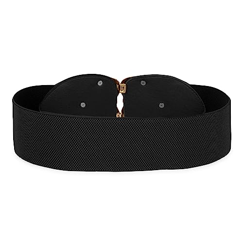 BlackButterfly Wide Elastic Cinch Stretch Waistband Retro Gold Heart Buckle Waist Belt2