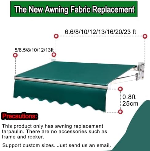 Retractable Patio Awning Replacement Fabric Waterproof Many sizes Shade Sun Shade Awning Cover Outdoor Patio Canopy Sunsetter Deck Awnings Polyester,Frameless ( Color : L X W , Size : (12x8ft) 3.6x2.5